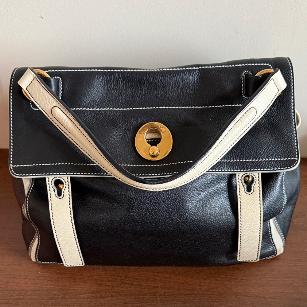 YSL Black and Cream Leather Handbag